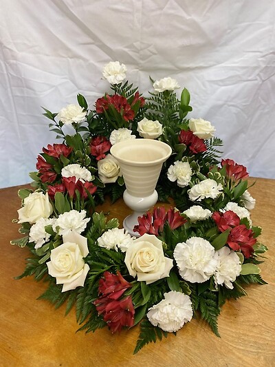 Red and White Memorial Urn